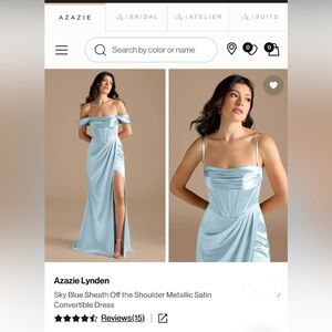Azazie Lynden Sky Blue Metallic Satin Convertible Dress Size A4 NWT
